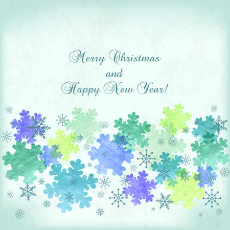 Card for the winter holidays with snowflakes on watercolor texture. Place for text. Illustration for Christmas and New Year design.のイラスト素材