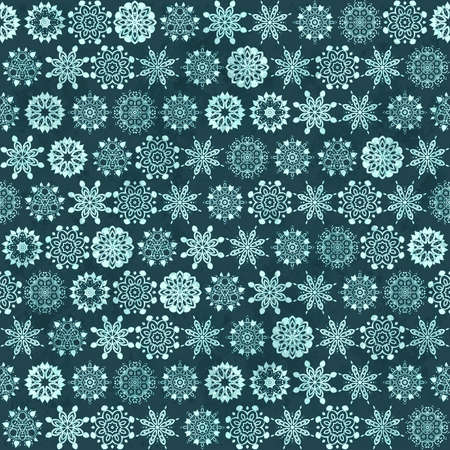 Seamless vintage background with delicate ornament. Snowflakes on blue background. Perfect for the manufacture of wallpaper, textiles, wrapping paper, gifts and Christmas and New Year design.のイラスト素材