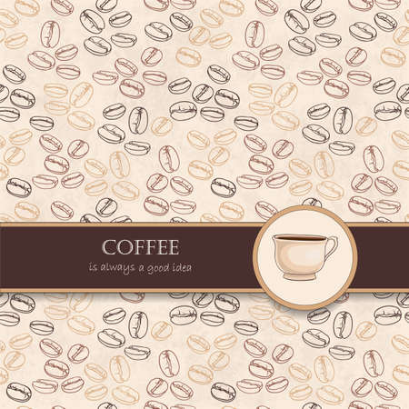 card with silhouettes of coffee beans. illustration. Place for your text. Perfect for packaging, menu, greetings, invitations or announcementsのイラスト素材