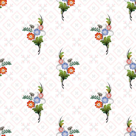 Seamless vector floral pattern. Style of Petrykivka - traditional Ukrainian decorative painting. Perfect for greetings, invitations, manufacture wrapping paper, textile, wedding and web design.のイラスト素材