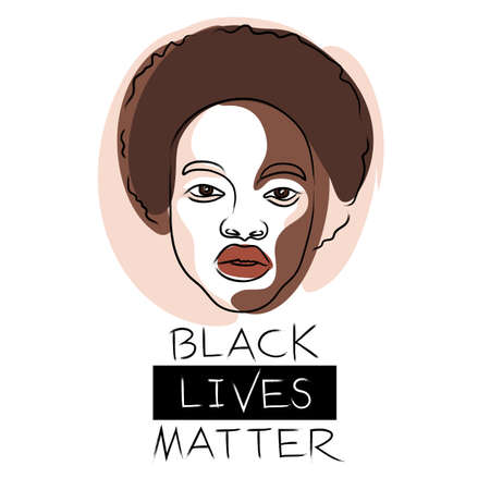 Black Lives Matter. Protest Banner about Human Right of Black People. The social problems of racism. March for justice. Black skin woman protests for her rights. Hand drawn vector illustration.のイラスト素材