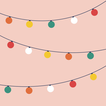 Christmas lights vector illustration in flat style. Christmas holiday garland lights on pink background.のイラスト素材