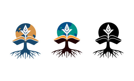 logo vector image planet book plant tree and rootsのイラスト素材