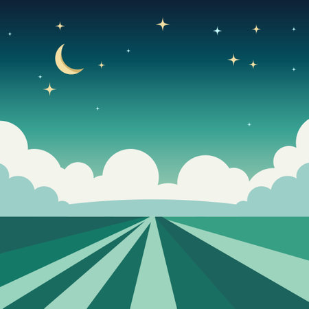 night landscape vector cartoon green stars month cloudsのイラスト素材