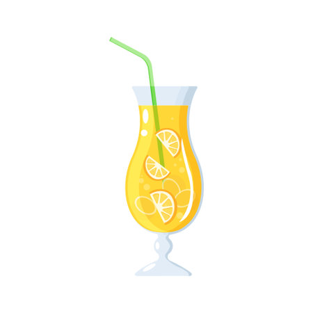 Aperol Spritz Orange cocktail with ice and a straw. Vector illustration, cartoon styleのイラスト素材