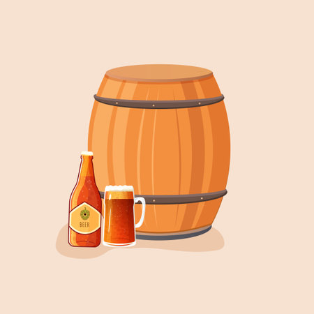 keg beer, bottle, mug. vector illustration. Isolatedのイラスト素材