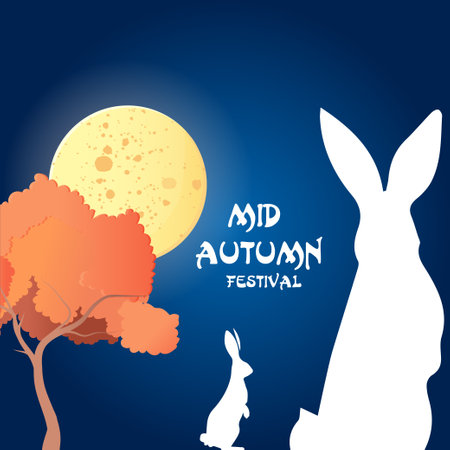 Postcard silhouette rabbit in the moon mid autumn festivalのイラスト素材