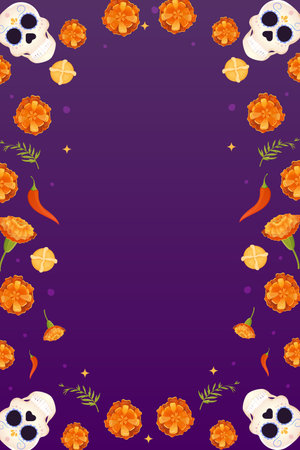 Day of the Dead frame skull and marigolds , bread of the dead .Dia de los muertos vector illustrationのイラスト素材