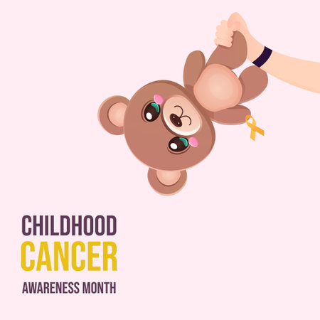 International day to fight childhood cancer awareness month baby hand holding bear vectorのイラスト素材