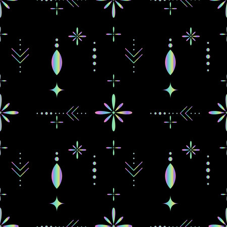 holographic pattern seamless esoteric dot ornament vector black background floralのイラスト素材