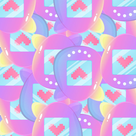 Tomagotchi nostalgia pattern 00s , 2000, vector illustration on isolated white background.