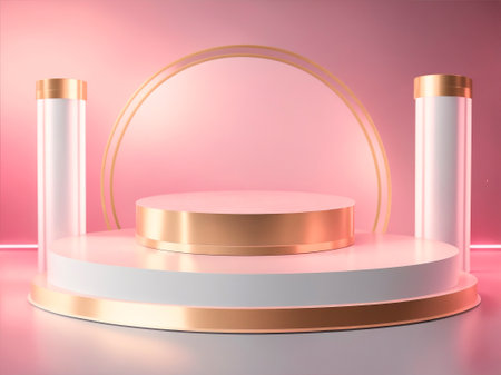 Pink podium for product presentation generated in AI. Realism with beautiful lightの素材