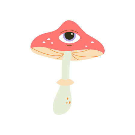 groovy mushroom with eyes. Vector illustration flat on white isolated backgroundのイラスト素材