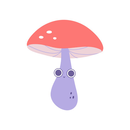 groovy mushroom with eyes. Vector illustration flat on white isolated backgroundのイラスト素材