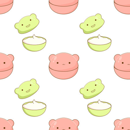 kawaii korean cosmetics seamless pattern. Vector illustration on white isolated backgroundのイラスト素材