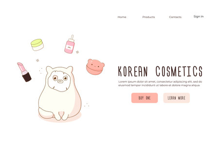 web banners concept website korean cosmetics cute kawaii . vector illustrationのイラスト素材