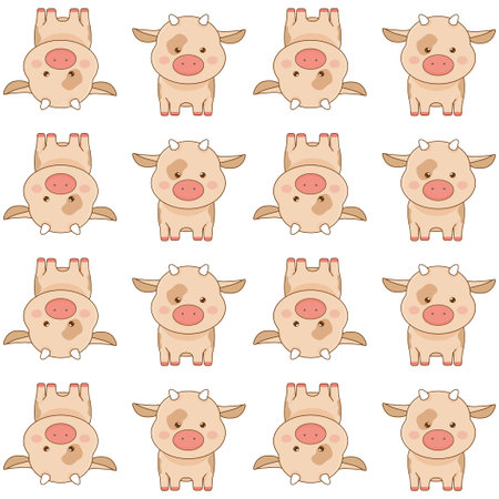 Pattern seamless animals cute farm animals cow, sheep, chicken, pig. vector illustrationのイラスト素材