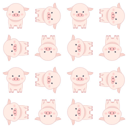 Pattern seamless animals cute farm animals cow, sheep, chicken, pig. vector illustrationのイラスト素材