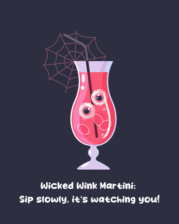 Pink Halloween poster, cocktail, girl, caption, lettering, funny caption. vector illustrationのイラスト素材