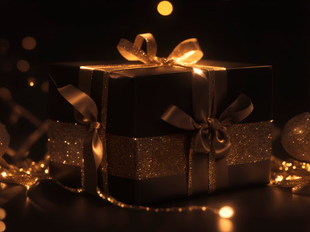 gold gift background, black friday and new year, foil and ribbonsの素材