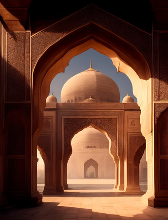 mughal arch cathedral background realistic desert, beautiful mosqueの素材