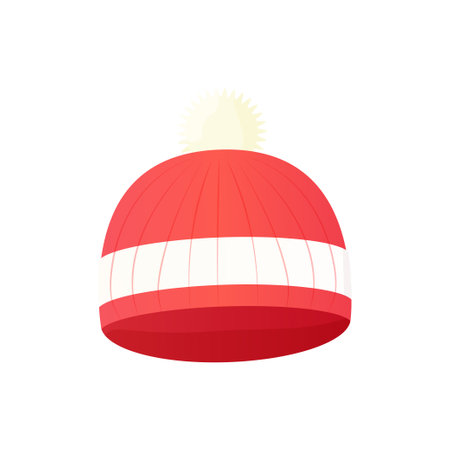 winter knitted hat with bubon, accessories, clothing. Vector illustrationのイラスト素材