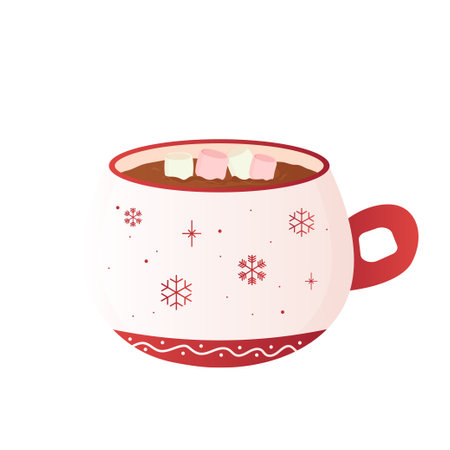 marshmallow cocoa, tea, winter mug warm drink. Vector illustrationのイラスト素材