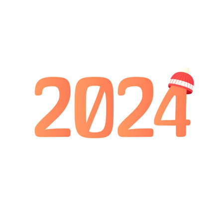 numbers 2024 new year. Vector illustration of lettering with a hatのイラスト素材