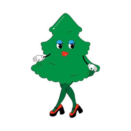 Psychedelic Christmas tree, with 80's style female legs, character . vector illustrationのイラスト素材