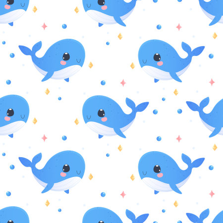 a baby pattern with cute whales. Vector illustration, wallpaper, clothes, pajamas, wrapping paperのイラスト素材