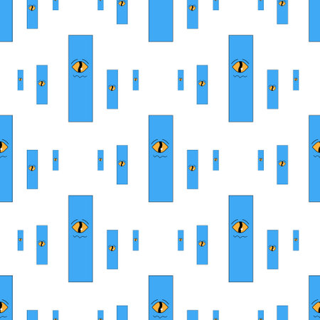 Geometric seamless psychedelic groovy pattern. different shapes. rectangle characters with eyes, aliveのイラスト素材