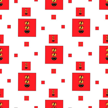Geometric seamless psychedelic groovy pattern. different shapes. square characters with eyes, aliveのイラスト素材