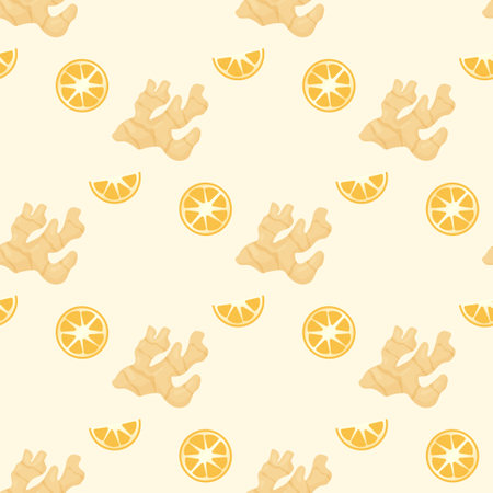 Seamless pattern lemon and ginger. treatment. home care Vector illustrationのイラスト素材