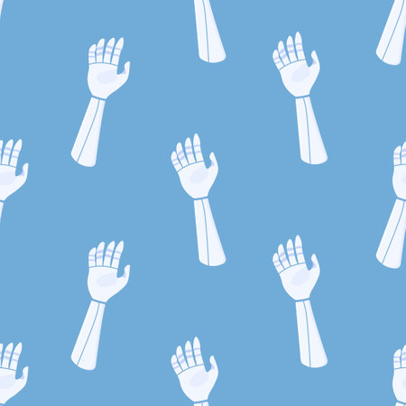 Seamless pattern organ prosthetic arm on blue background. Vector Illustration.のイラスト素材