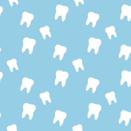 Seamless tooth pattern on a blue background. Vector illustration.のイラスト素材