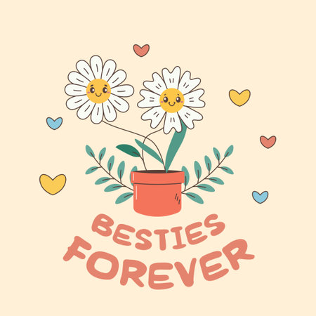 a card with two daisies, best friends! Friendship and friends. two flowers in one potのイラスト素材