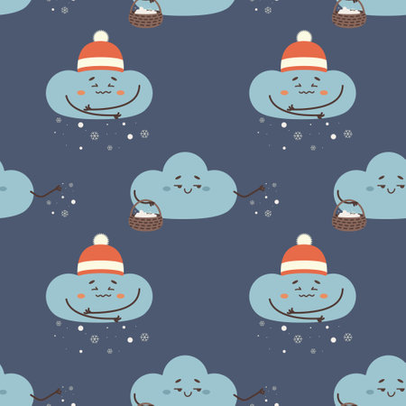 pattern seamless snow cloud, cold, character, vector illustrationのイラスト素材