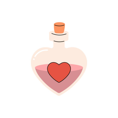 groovy retro love potion, valentine's day vector illustration on white backgroundのイラスト素材
