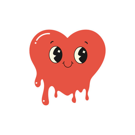 groovy heart character, valentine's day, vector illustration on white backgroundのイラスト素材