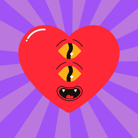 Groovy heart character, valentines day, monster, demon. Vector illustrationのイラスト素材
