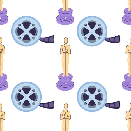 Tagged seamless movie clap pattern, movie ribbon, movie screening, cute kawaiiのイラスト素材