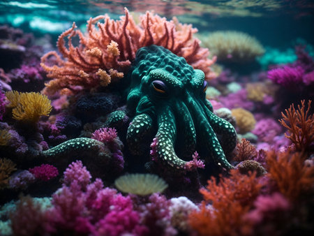 beautiful coral reef underwater, anemones, seaweed, underseaの素材