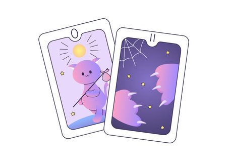 Tarot cards, magic, cute cartoon style with cats, vector illustrationのイラスト素材