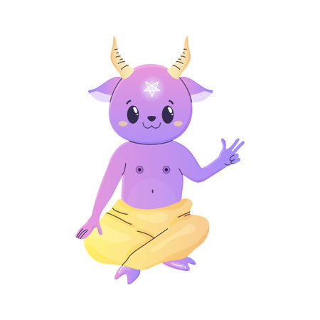 Cartoon cute satan, kawaii devil, lucifer, vector illustrationのイラスト素材