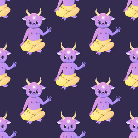 Seamless patterns magical satan cute cartoon crystals, mushrooms, occult and mysticism, candlesのイラスト素材
