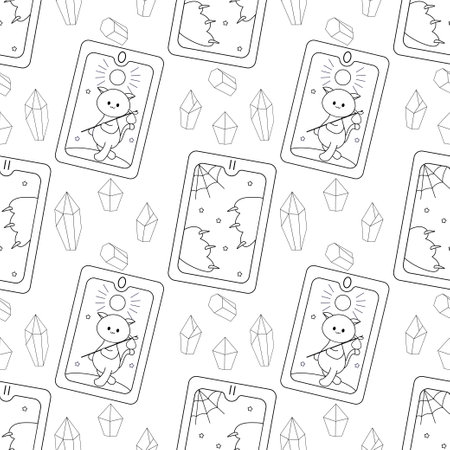 Seamless pattern, line art, tarot cards, ocultism magic vector illustrationのイラスト素材