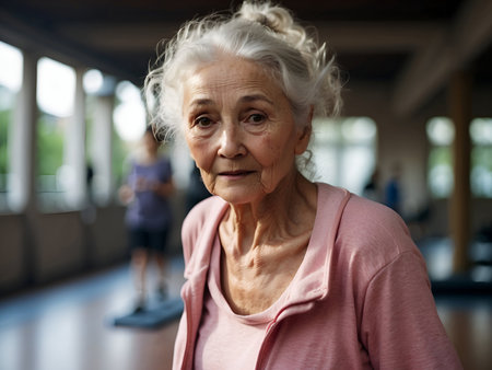 old woman, grandmother exercising, running, gym, Healthy agingの素材