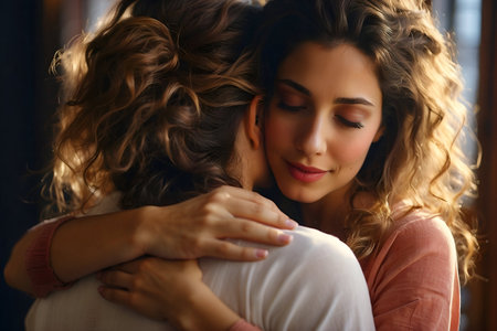 two girls hugging, sisters, lesbians, friends, love and support wowの素材