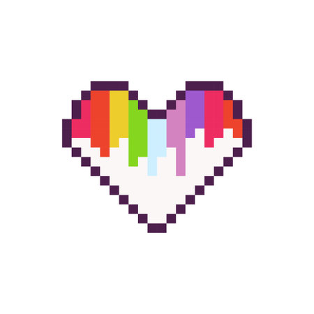 Pixel heart lgbt, rainbow, 8 bit, retro, y2k pixel icon on a completely white background vectorのイラスト素材