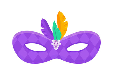 Carnival mask purple with feathers, masquerade, purim and mardi gras. On a white isolated background vectorのイラスト素材